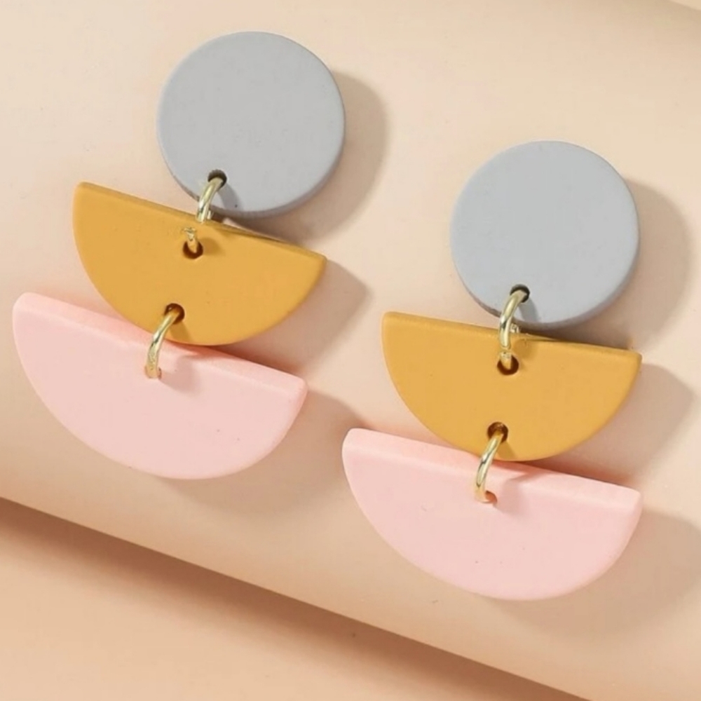 Polymer Clay Mid Century Modern Cresent Moon Dangle Earrings